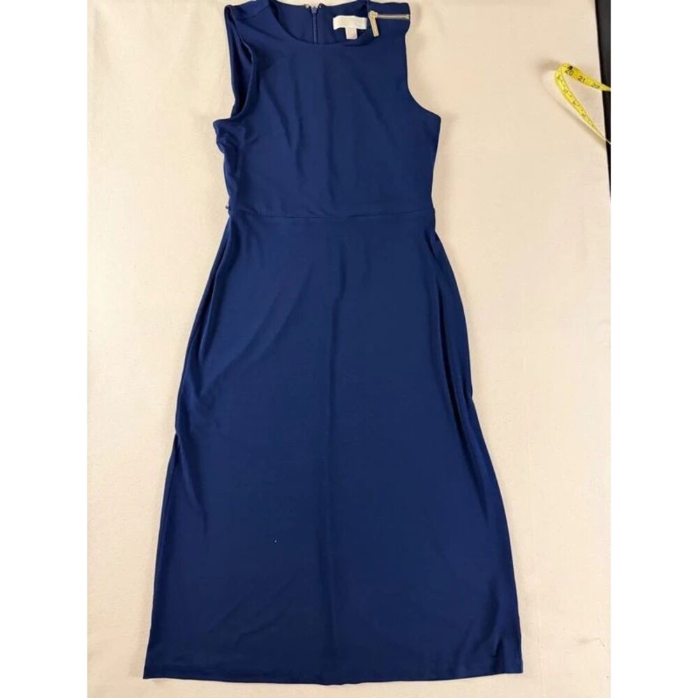 Michael Kors Navy Midi Dress XS Gold Shoulder Zipper